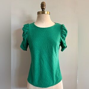Green Polka Dot Blouse with Puff Sleeves